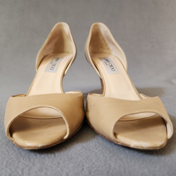 JIMMY CHOO Patent Peep Toe Heel Pumps Size 38.5 Designer Closet Basics Shoes - Picture 3 of 16